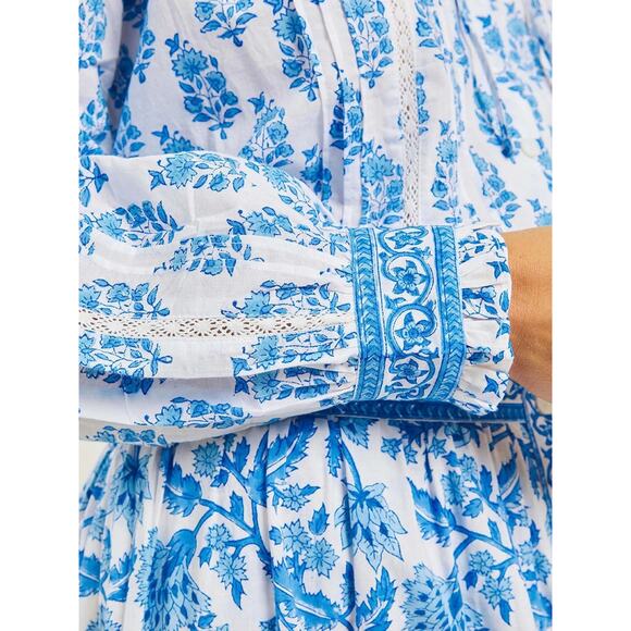 PINK CITY PRINTS Ocean Zinna Helena Blouse Blue Size XXS - Picture 2 of 9